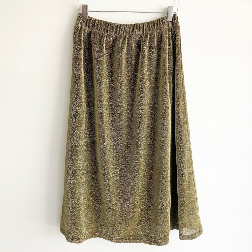 MSCH Moss Copenhagen Medium Midi Skirt Gold Sparkly Skirt Gathered Lined